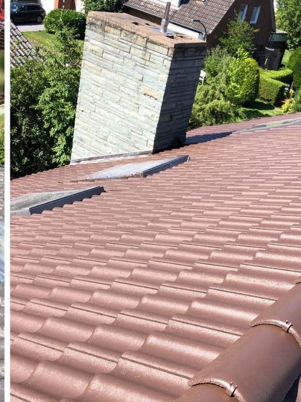 Dieselben Dachziegel nach der Beschichtung mit gleichmäßiger Oberfläche